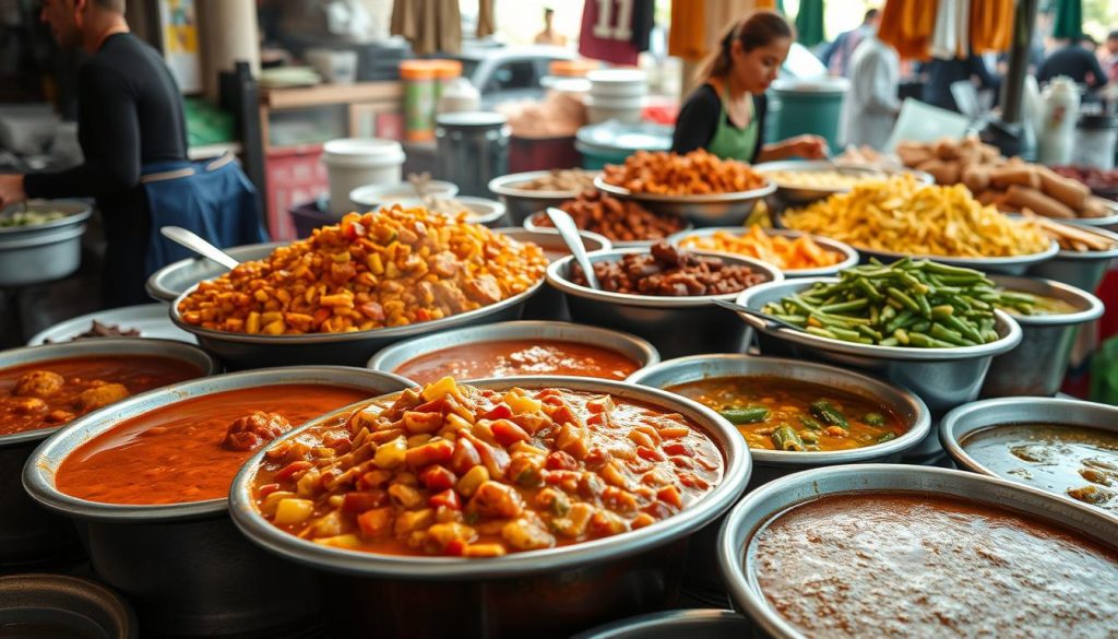 Colorful display of Thai curries and dishes at a local market - thailand travel guide 2025 Colorful display of Thai curries and dishes at a local market - thailand travel guide 2025