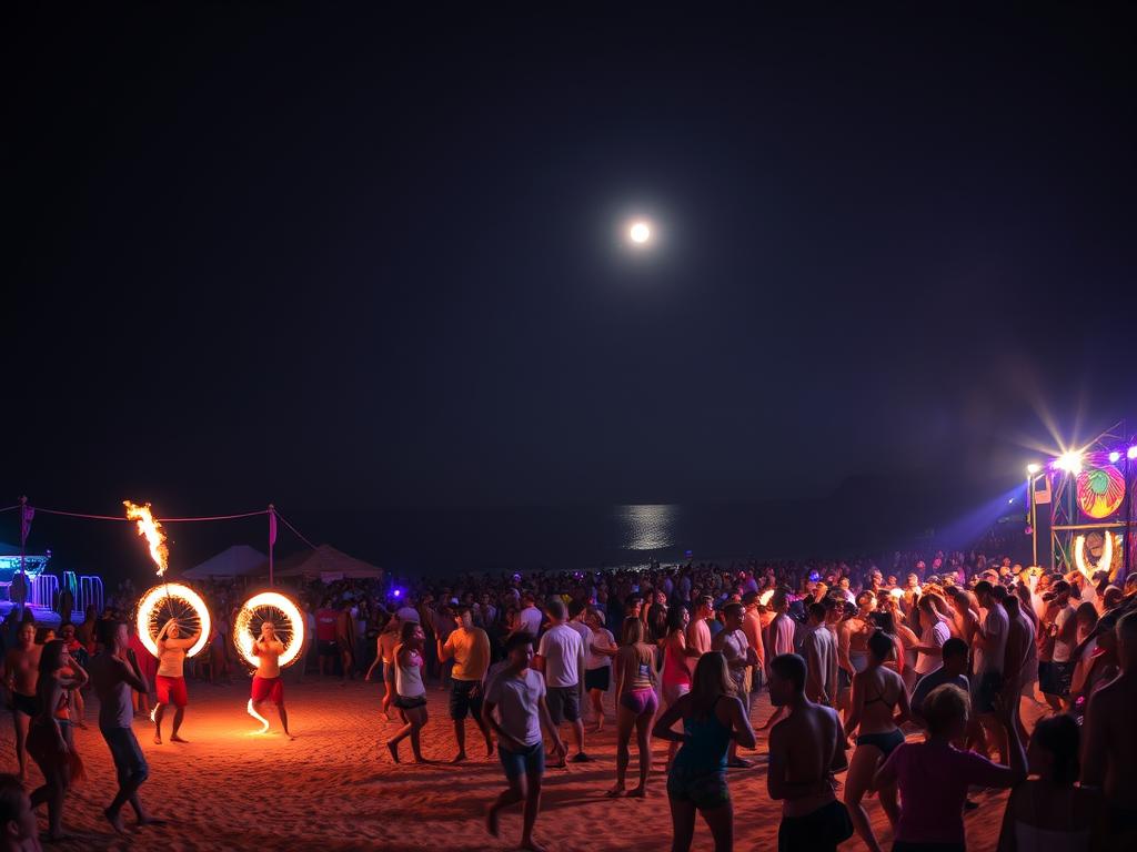 Full Moon Party on Haad Rin beach at Koh Phangan with fire dancers - thailand travel guide 2025