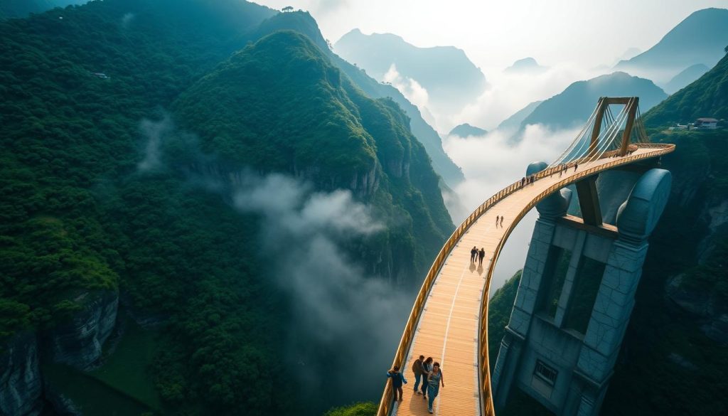 Golden Bridge at Ba Na Hills with giant stone hands supporting the walkway in Da Nang, Vietnam in 2025