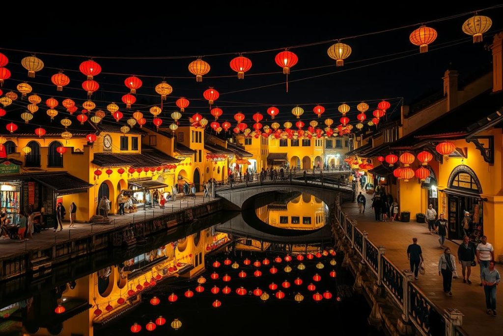 Hoi An Ancient Town at night with colorful lanterns illuminating the streets in 2025