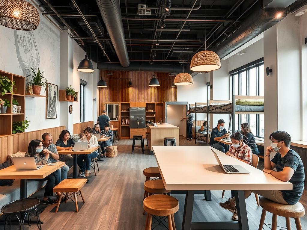 Hostel common area in Bangkok with travelers socializing - thailand travel guide 2025