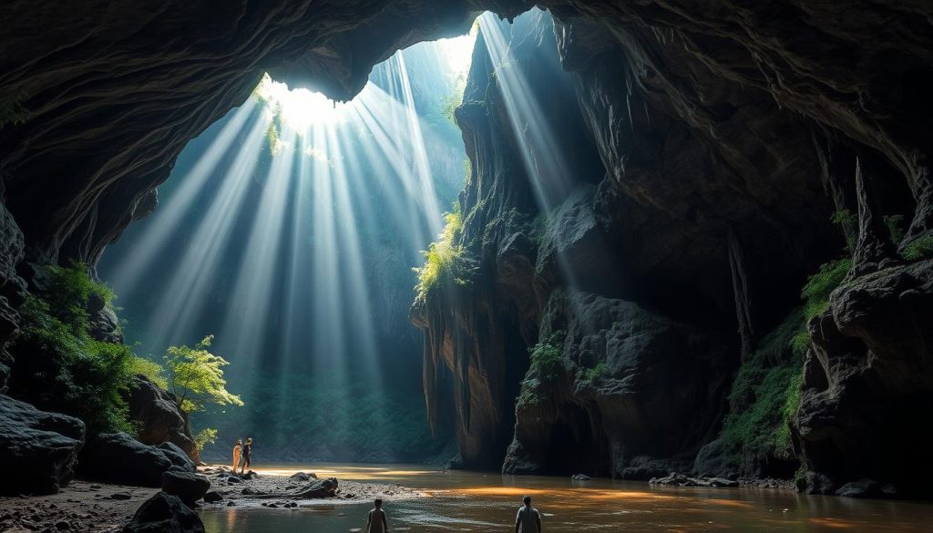 Inside Son Doong Cave in Phong Nha-Ke Bang National Park showing massive cavern with sunbeams in 2025