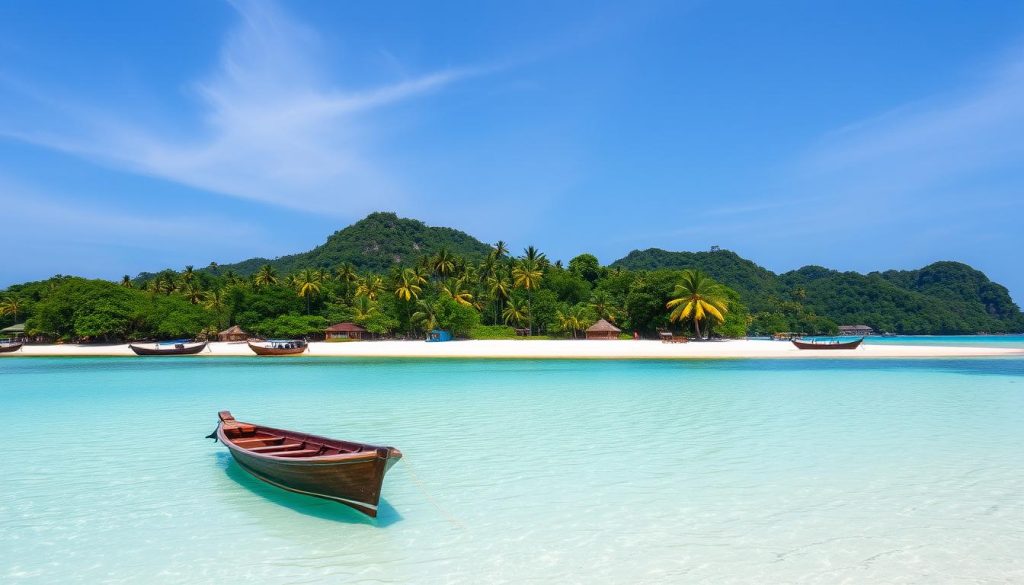 Koh Rong island beach with palm trees, Cambodia travel guide 2025