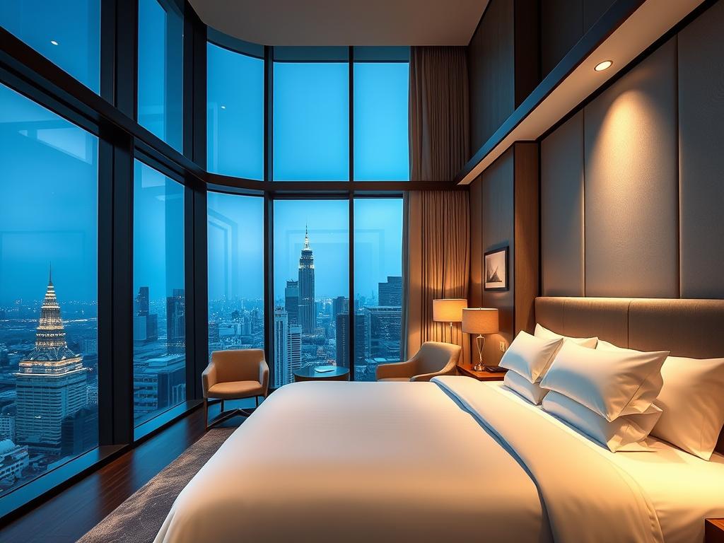 Luxury hotel room with Bangkok skyline view - thailand travel guide 2025