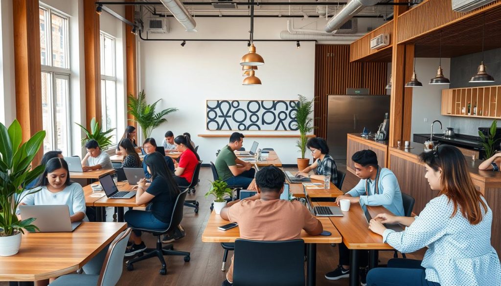 Modern coworking space in Chiang Mai, Thailand filled with digital nomads