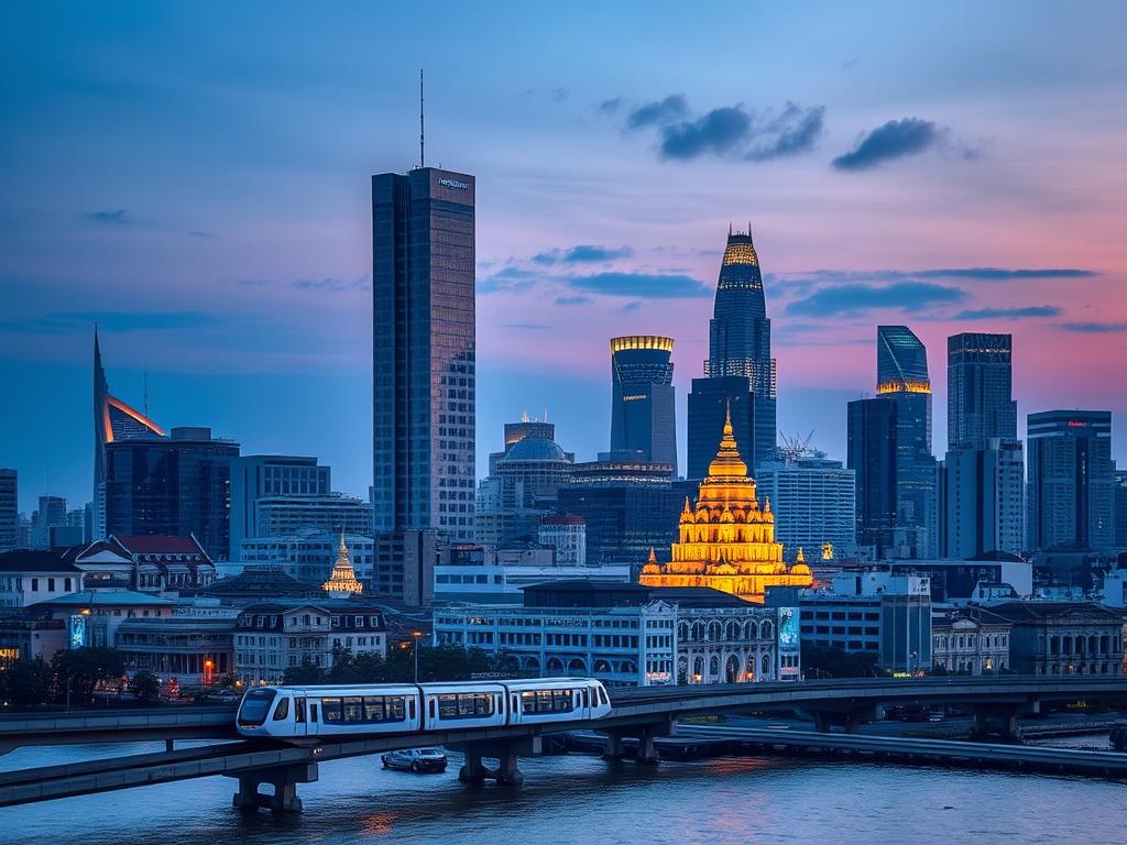 Modern skyline of Bangkok with skyscrapers and transportation - thailand travel guide 2025