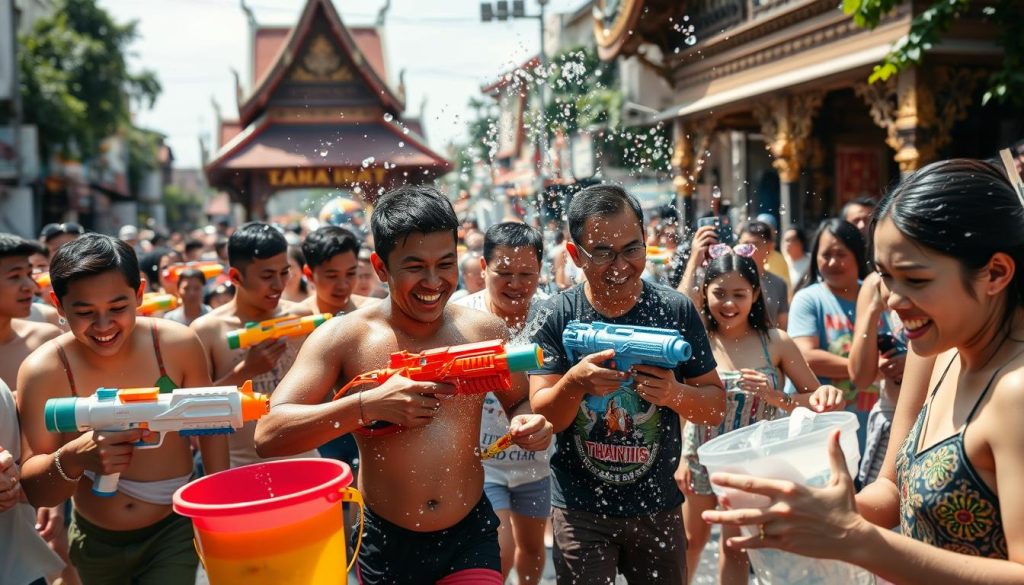 People celebrating Songkran water festival in the streets of Chiang Mai - thailand travel guide 2025 People celebrating Songkran water festival in the streets of Chiang Mai - thailand travel guide 2025
