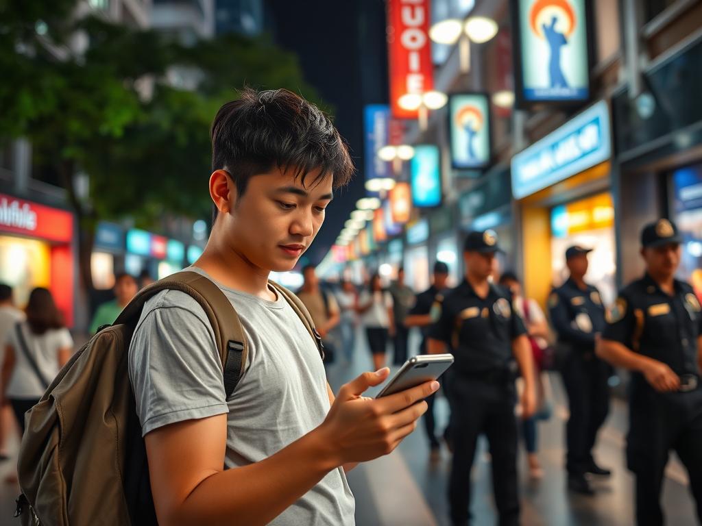 Tourist checking map in safe area of Manila, Philippines travel guide 2025 Tourist checking map in safe area of Manila, Philippines travel guide 2025