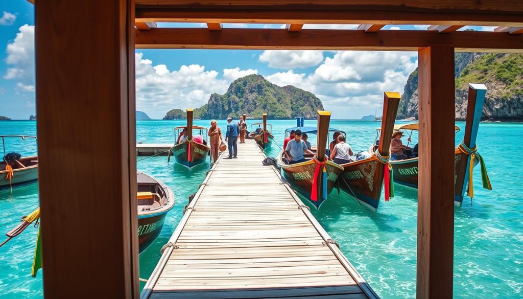 Traditional long-tail boats at a pier in Thailand ready for island hopping - thailand travel guide 2025 Traditional long-tail boats at a pier in Thailand ready for island hopping - thailand travel guide 2025