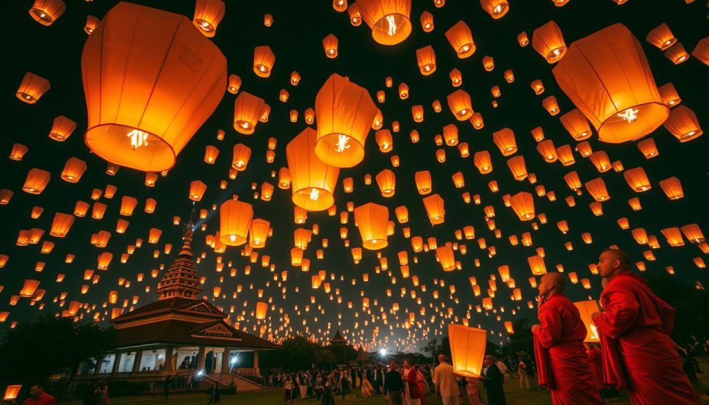 Vibrant lantern festival in Chiang Mai, Thailand during the cool season