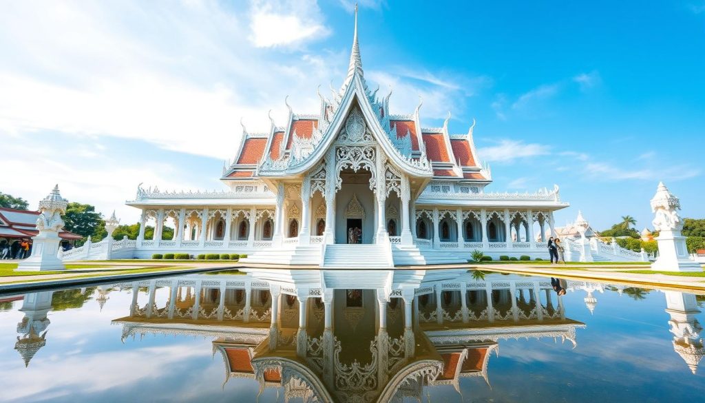 White Temple (Wat Rong Khun) in Chiang Rai with reflective pond - thailand travel guide 2025 White Temple (Wat Rong Khun) in Chiang Rai with reflective pond - thailand travel guide 2025